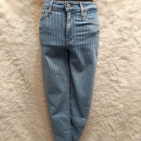 Levi's 721 Woman's Blue Stripes High Rise Skinny Denim Jeans Size: 26 - Picture 1 of 10
